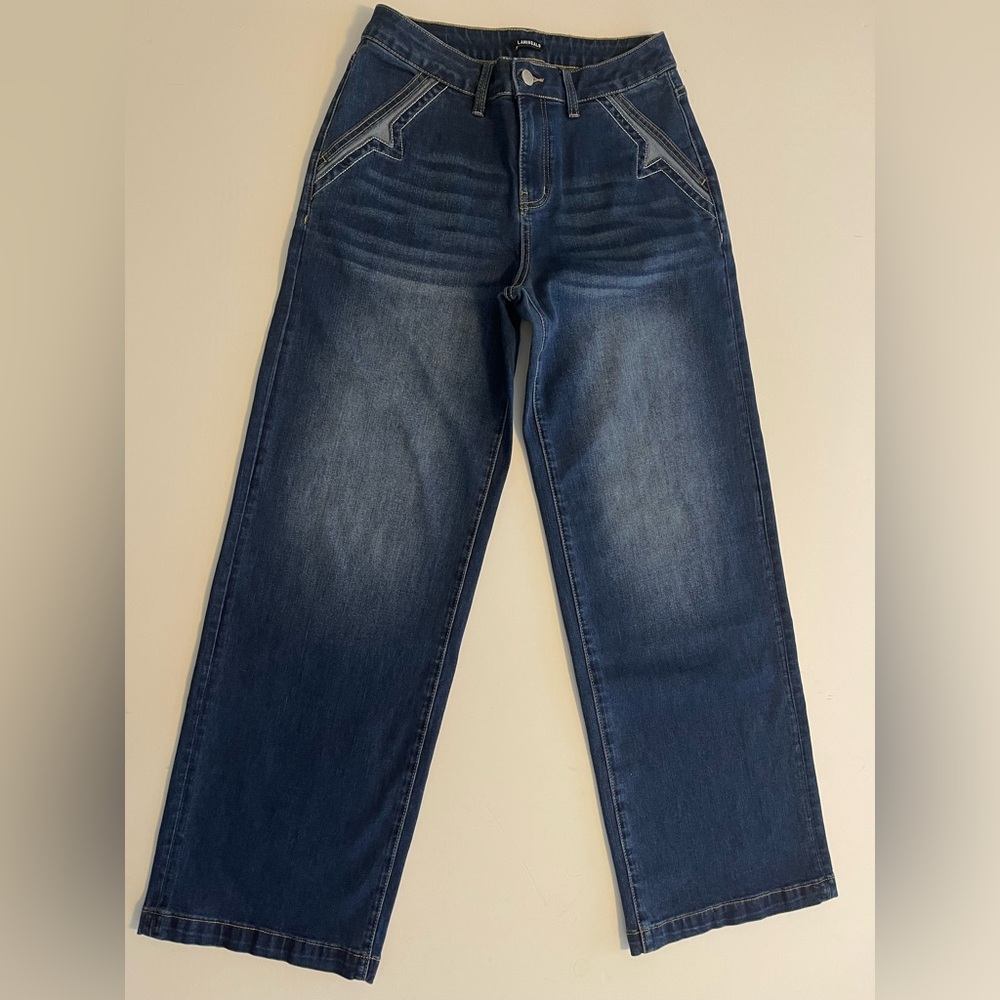 Flamingals Dark Wash Star Detail Wide Leg Jeans S